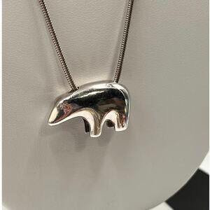 Sterling Silver Southwestern Storyteller Bear Slider Pendant‎ 20” Chain Necklace